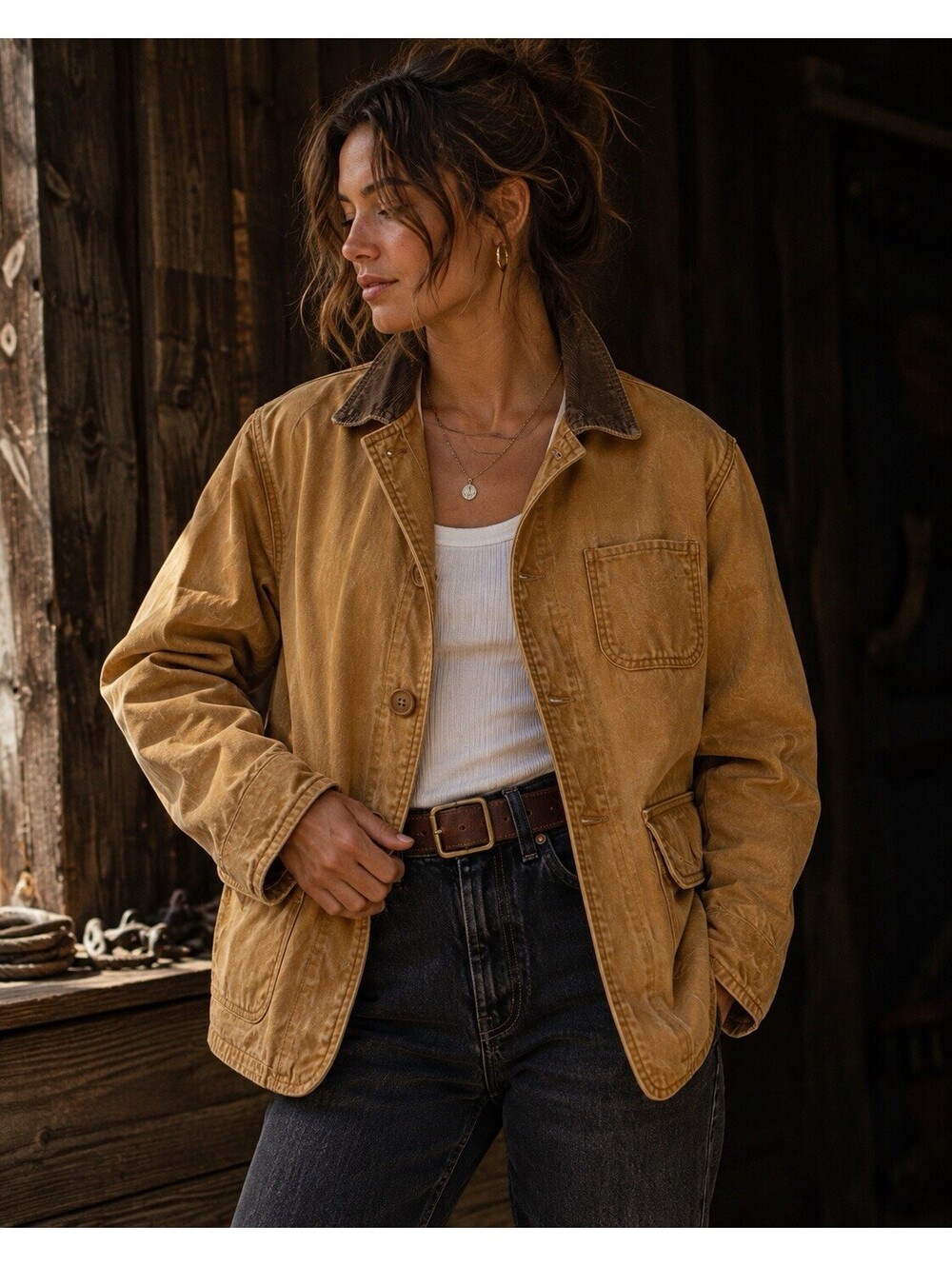 Vintage American Field Hunting Jacket Canvas Corduroy Collar Barn Coat